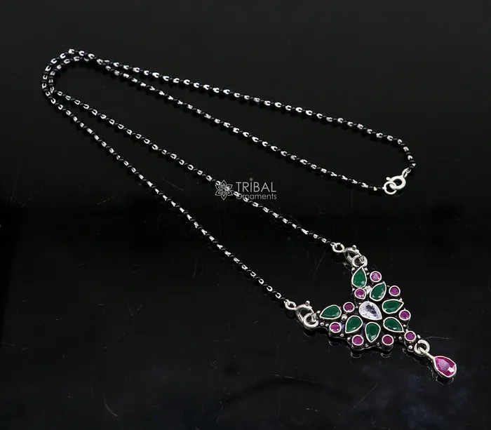 925 sterling silver handmade delicate black beaded chain and fabulous cut stone pendant amazing brides mangalsutra necklace from india ms45 TRIBAL ORNAMENTS Necklaces 925 sterling silver handmade delicate black beaded chain and fabulous cut stone pendant amazing brides mangalsutra necklace from india ms45 TRIBAL ORNAMENTS Necklaces