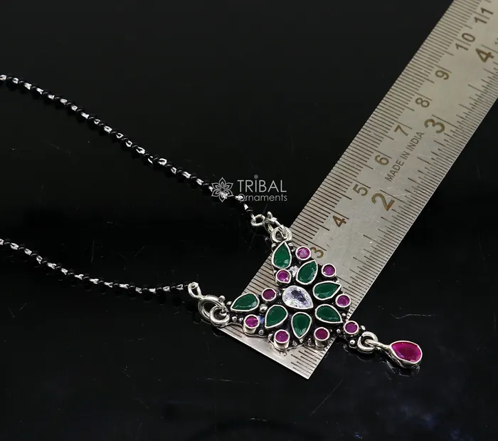 925 sterling silver handmade delicate black beaded chain and fabulous cut stone pendant amazing brides mangalsutra necklace from india ms45 TRIBAL ORNAMENTS Necklaces 925 sterling silver handmade delicate black beaded chain and fabulous cut stone pendant amazing brides mangalsutra necklace from india ms45 TRIBAL ORNAMENTS Necklaces