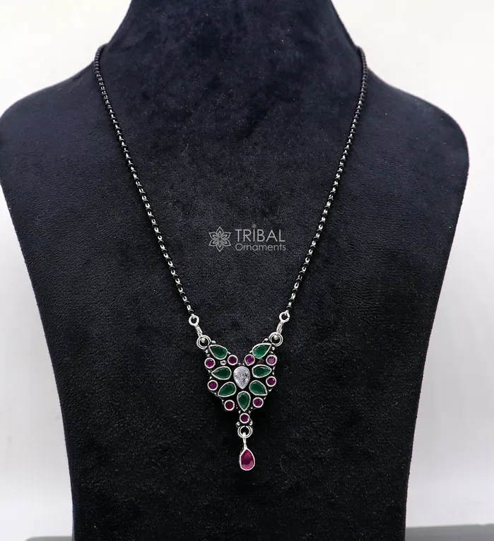 925 sterling silver handmade delicate black beaded chain and fabulous cut stone pendant amazing brides mangalsutra necklace from india ms45 TRIBAL ORNAMENTS Necklaces 925 sterling silver handmade delicate black beaded chain and fabulous cut stone pendant amazing brides mangalsutra necklace from india ms45 TRIBAL ORNAMENTS Necklaces
