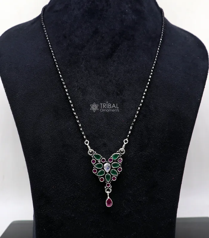 925 sterling silver handmade delicate black beaded chain and fabulous cut stone pendant amazing brides mangalsutra necklace from india ms45 TRIBAL ORNAMENTS Necklaces 925 sterling silver handmade delicate black beaded chain and fabulous cut stone pendant amazing brides mangalsutra necklace from india ms45 TRIBAL ORNAMENTS Necklaces