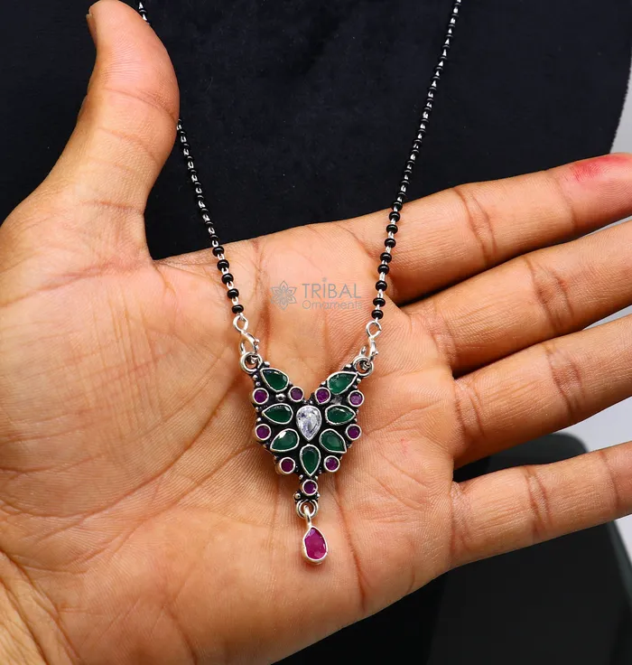 925 sterling silver handmade delicate black beaded chain and fabulous cut stone pendant amazing brides mangalsutra necklace from india ms45 TRIBAL ORNAMENTS Necklaces 925 sterling silver handmade delicate black beaded chain and fabulous cut stone pendant amazing brides mangalsutra necklace from india ms45 TRIBAL ORNAMENTS Necklaces