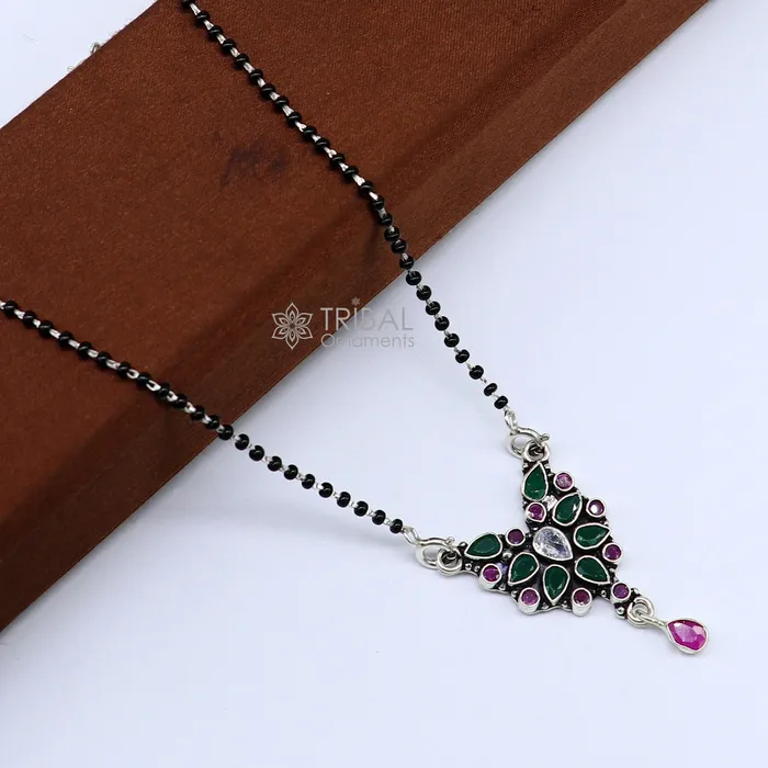 925 sterling silver handmade delicate black beaded chain and fabulous cut stone pendant amazing brides mangalsutra necklace from india ms45 TRIBAL ORNAMENTS Necklaces 925 sterling silver handmade delicate black beaded chain and fabulous cut stone pendant amazing brides mangalsutra necklace from india ms45 TRIBAL ORNAMENTS Necklaces