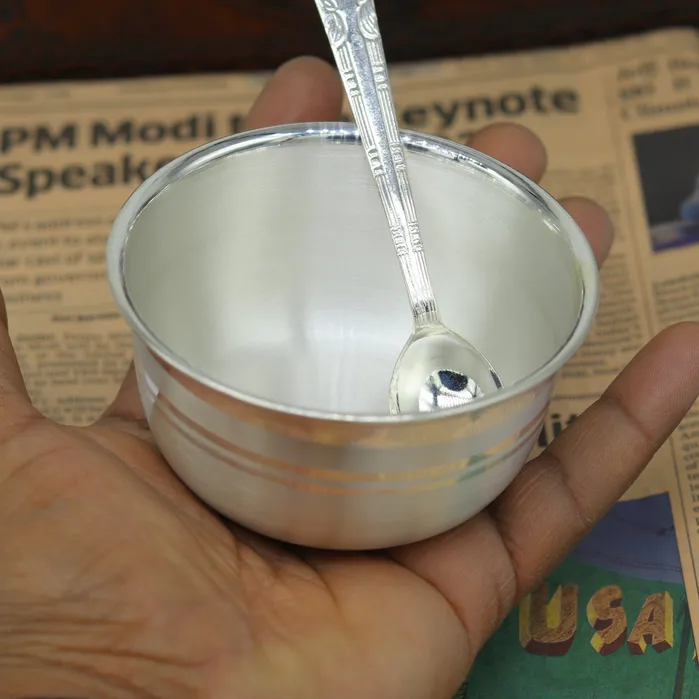 999 solid pure silver handmade utensils bowl and spoon table serving bowl silver vessel baby feeding kitchen baby set healthy art sv90 TRIBAL ORNAMENTS Rings