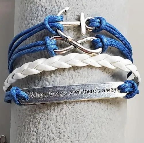 alice Bracelets AZ1108 Blue White Where Theres a Will Theres a Way Anchor Infinity Layer Leather Bracelet alice Bracelets AZ1108 Blue White Where Theres a Will Theres a Way Anchor Infinity Layer Leather Bracelet