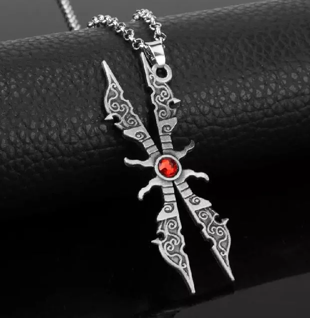 alice Necklaces N168 Silver Red Gemstone Sword Necklace with FREE Earrings