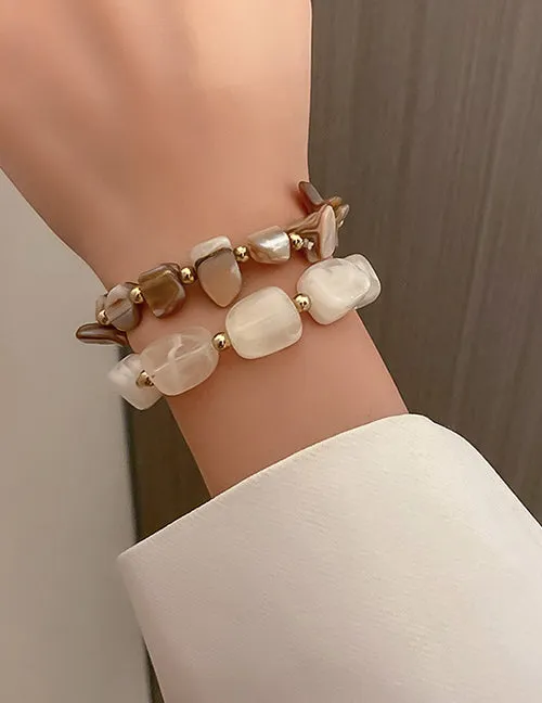 B684 2 Piece Earth Tones Stone Bead Bracelet 02 Bracelets