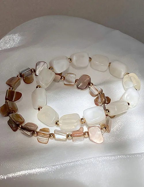 B684 2 Piece Earth Tones Stone Bead Bracelet 02 Bracelets