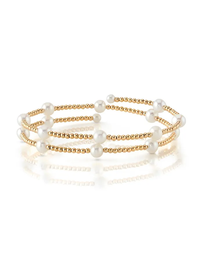 Bracelets 14K Gold White Freshwater Pearl Beaded Bangle Alaiaa Bracelet SPT