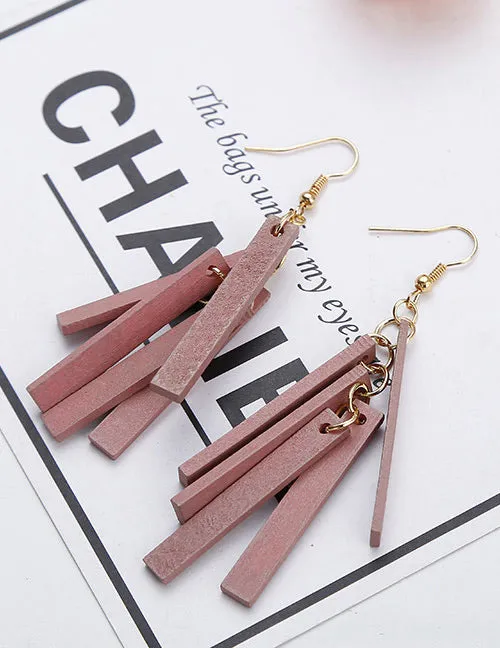 Earrings 02 E1419 Mauve Wooden Tassel Earrings