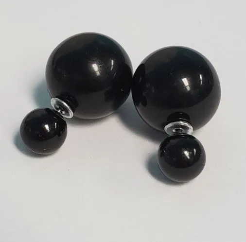 Earrings E112 Black Double Ball Earrings Susan