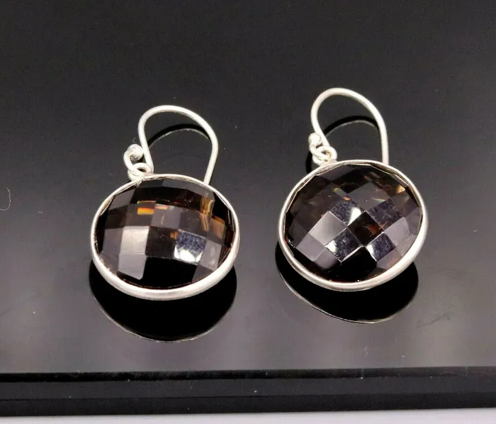 Earrings TRIBAL ORNAMENTS Top class smoky quartz 925 silver drop dangle hoops earrings daily use stud s185 Earrings TRIBAL ORNAMENTS Top class smoky quartz 925 silver drop dangle hoops earrings daily use stud s185
