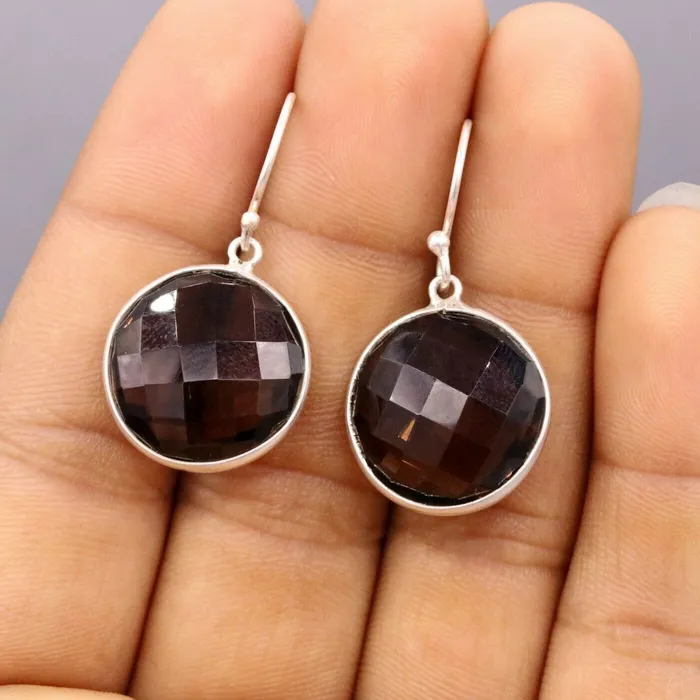 Earrings TRIBAL ORNAMENTS Top class smoky quartz 925 silver drop dangle hoops earrings daily use stud s185
