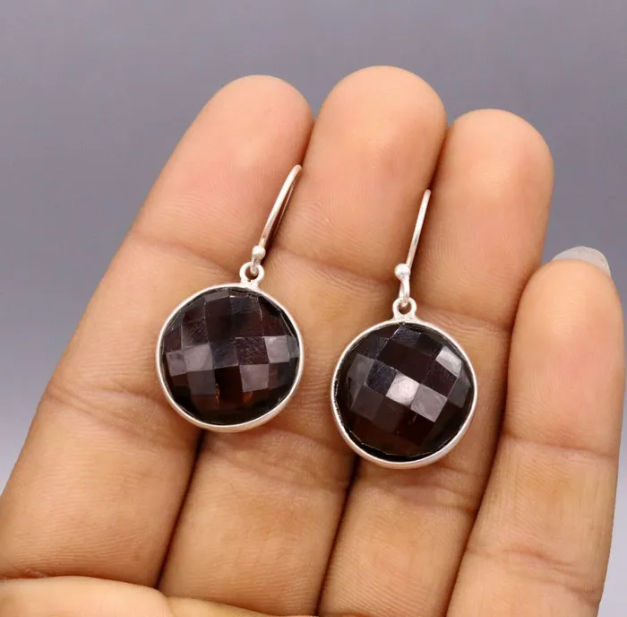 Earrings TRIBAL ORNAMENTS Top class smoky quartz 925 silver drop dangle hoops earrings daily use stud s185