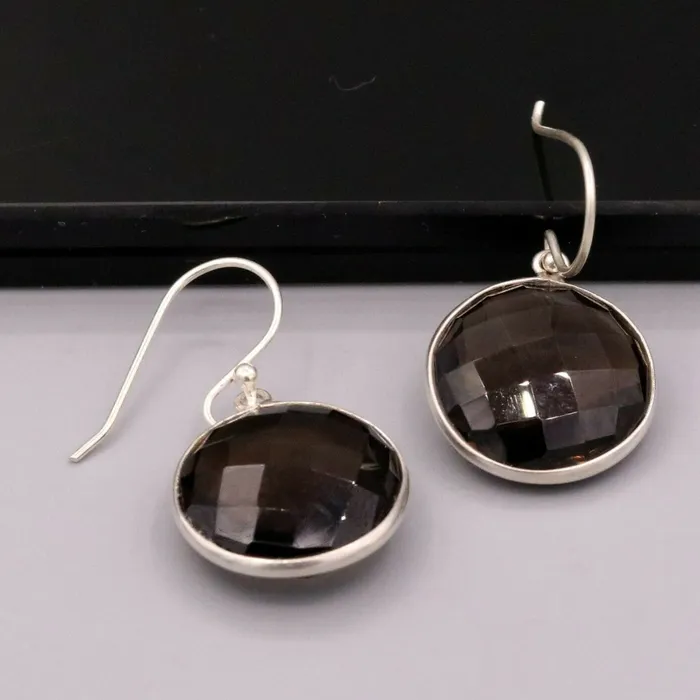Earrings TRIBAL ORNAMENTS Top class smoky quartz 925 silver drop dangle hoops earrings daily use stud s185