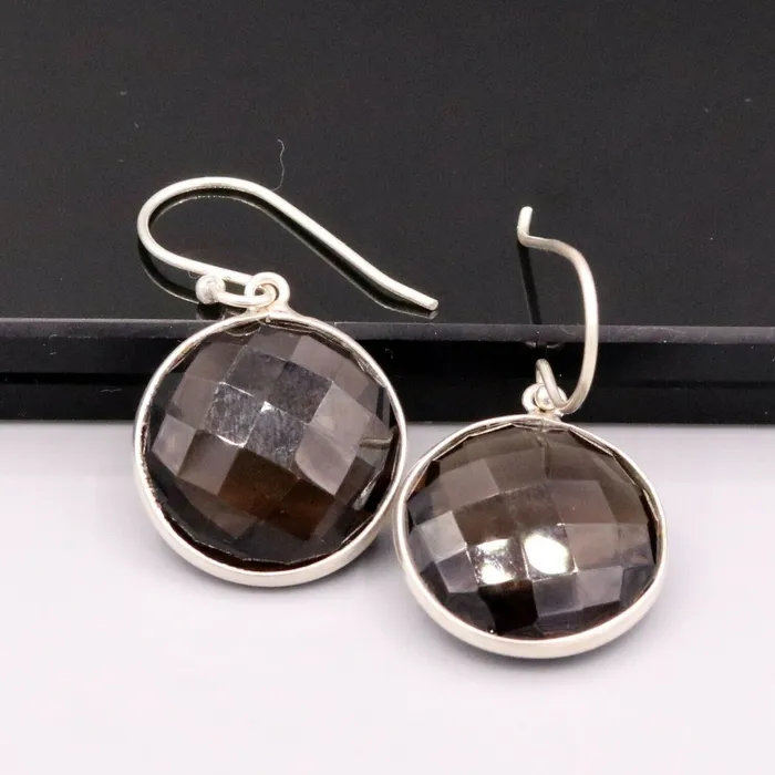 Earrings TRIBAL ORNAMENTS Top class smoky quartz 925 silver drop dangle hoops earrings daily use stud s185
