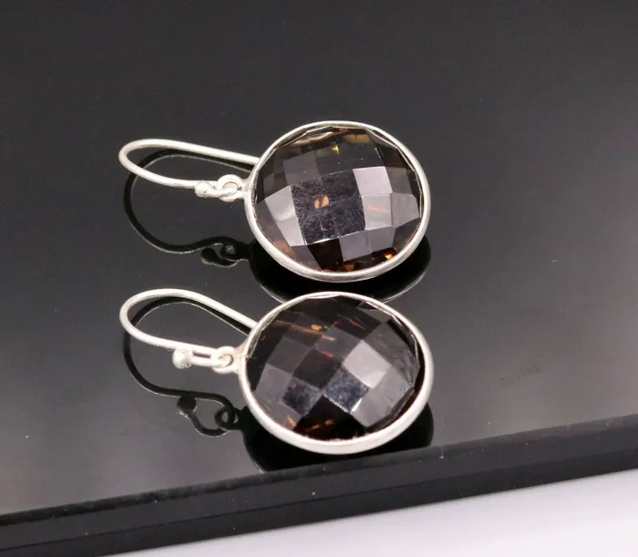 Earrings TRIBAL ORNAMENTS Top class smoky quartz 925 silver drop dangle hoops earrings daily use stud s185