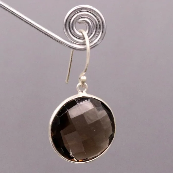 Earrings TRIBAL ORNAMENTS Top class smoky quartz 925 silver drop dangle hoops earrings daily use stud s185