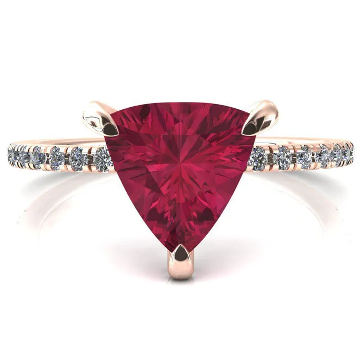 Ezili Trillion Ruby 3 Claw Prong Micro Pave Diamond Sides Engagement Ring Fire Brilliance Rings