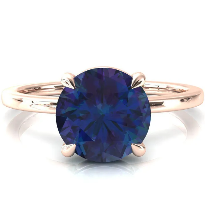 Fire Brilliance Lyla Round Alexandrite 4 Claw Prong Single Rail Solitaire Ring Rings