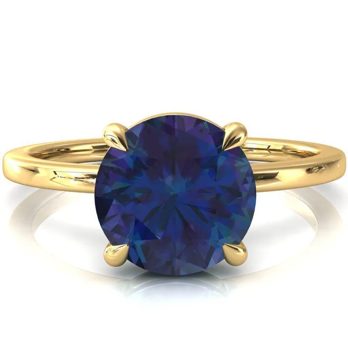 Fire Brilliance Lyla Round Alexandrite 4 Claw Prong Single Rail Solitaire Ring Rings