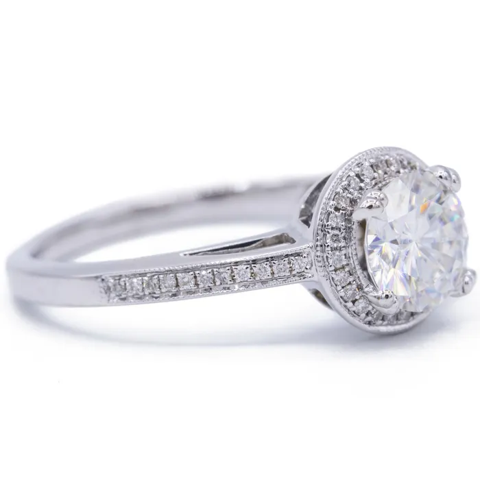 Fire Brilliance Rings 8mm Round Center and Diamond Pave and Shoulder 18K White Gold Ring Fire Brilliance Rings 8mm Round Center and Diamond Pave and Shoulder 18K White Gold Ring