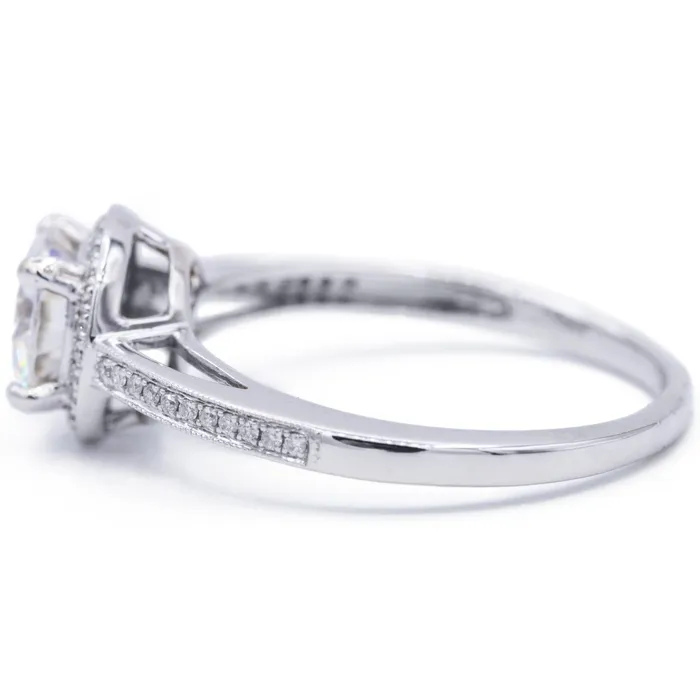 Fire Brilliance Rings 8mm Round Center and Diamond Pave and Shoulder 18K White Gold Ring