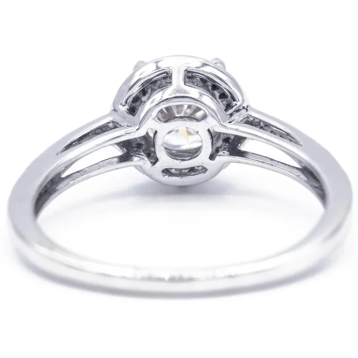 Fire Brilliance Rings 8mm Round Center and Diamond Pave and Shoulder 18K White Gold Ring