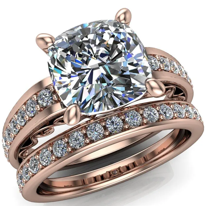 Fire Brilliance Rings Keating Cushion Center Stone Diamond Channel 4 Prong Ring