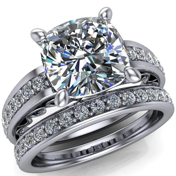 Fire Brilliance Rings Keating Cushion Center Stone Diamond Channel 4 Prong Ring