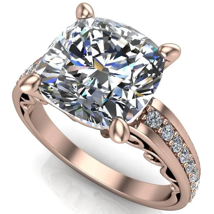 Fire Brilliance Rings Keating Cushion Center Stone Diamond Channel 4 Prong Ring