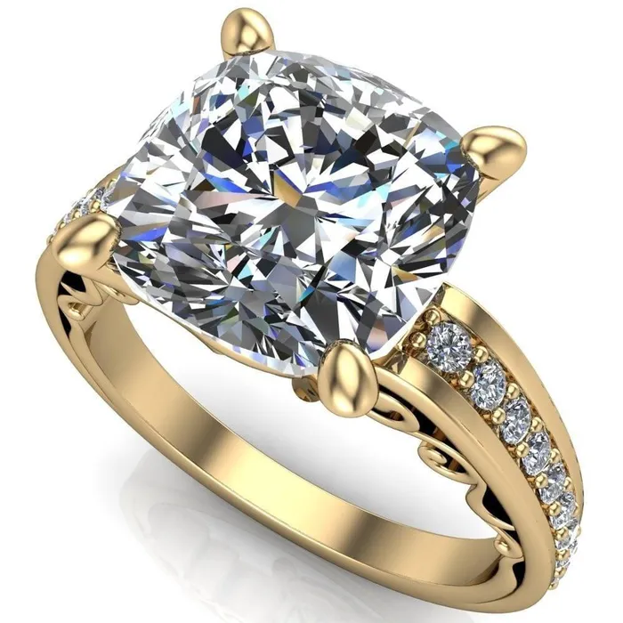 Fire Brilliance Rings Keating Cushion Center Stone Diamond Channel 4 Prong Ring