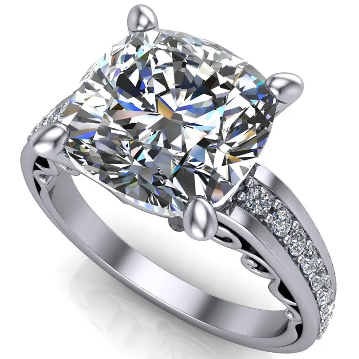 Fire Brilliance Rings Keating Cushion Center Stone Diamond Channel 4 Prong Ring