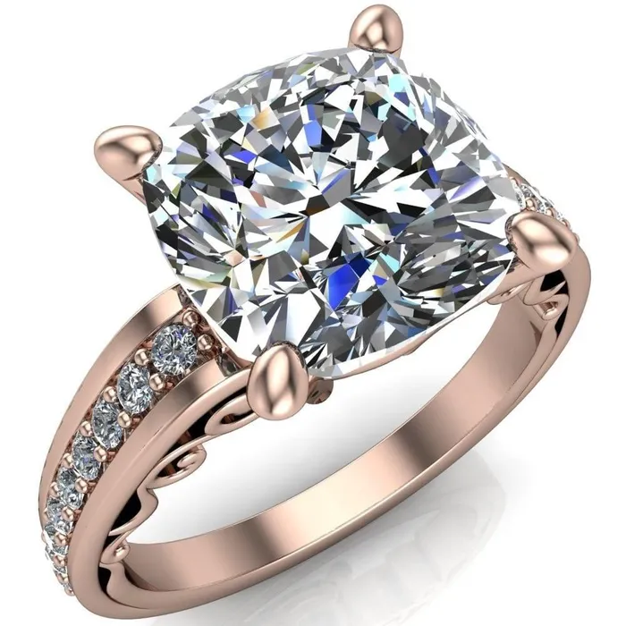 Fire Brilliance Rings Keating Cushion Center Stone Diamond Channel 4 Prong Ring