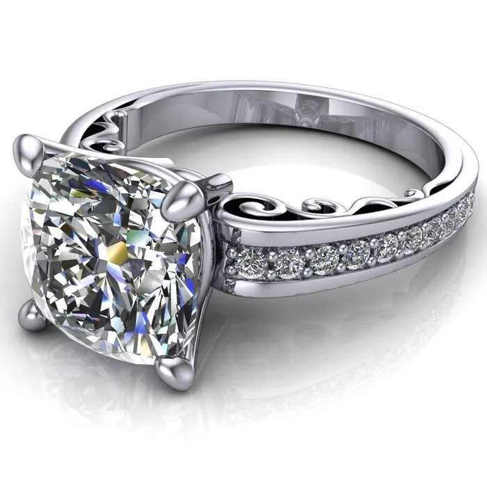 Fire Brilliance Rings Keating Cushion Center Stone Diamond Channel 4 Prong Ring