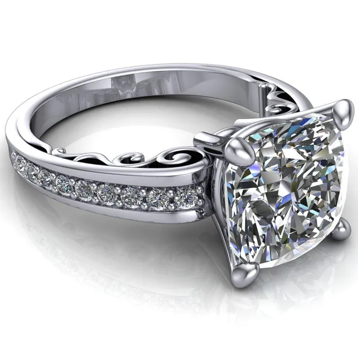 Fire Brilliance Rings Keating Cushion Center Stone Diamond Channel 4 Prong Ring