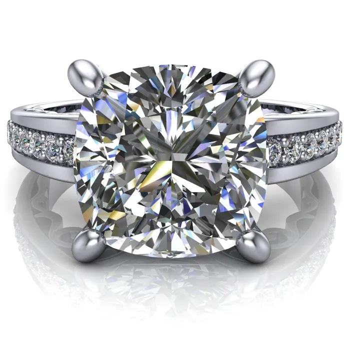 Fire Brilliance Rings Keating Cushion Center Stone Diamond Channel 4 Prong Ring