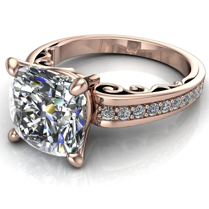 Fire Brilliance Rings Keating Cushion Center Stone Diamond Channel 4 Prong Ring
