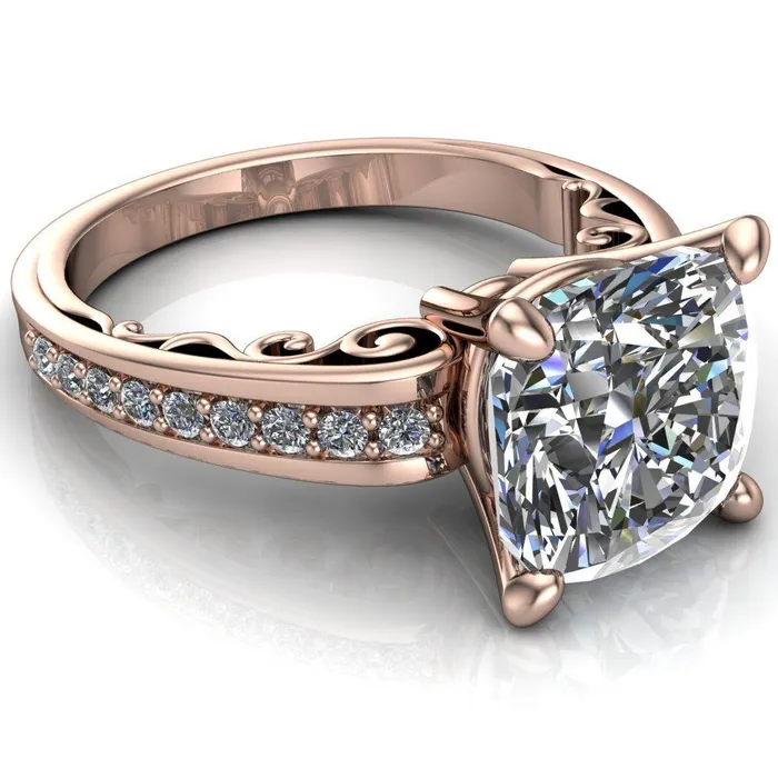 Fire Brilliance Rings Keating Cushion Center Stone Diamond Channel 4 Prong Ring