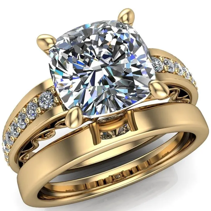 Fire Brilliance Rings Keating Cushion Center Stone Diamond Channel 4 Prong Ring