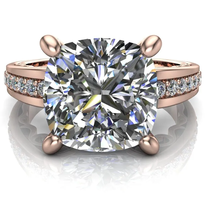 Fire Brilliance Rings Keating Cushion Center Stone Diamond Channel 4 Prong Ring