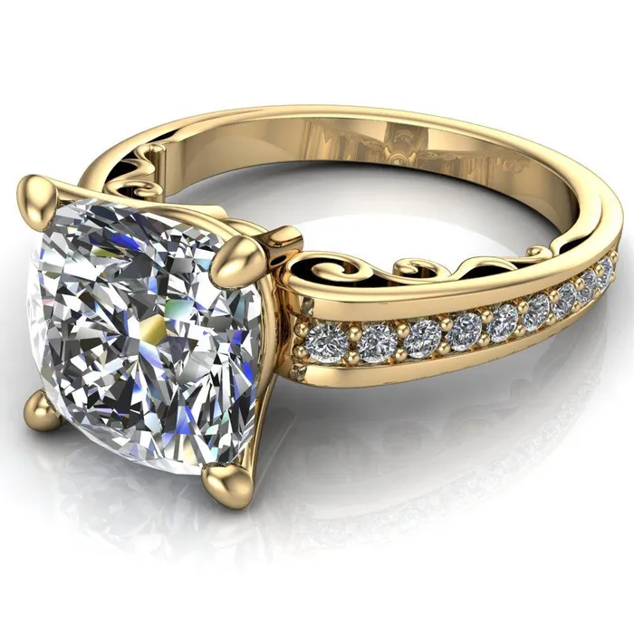 Fire Brilliance Rings Keating Cushion Center Stone Diamond Channel 4 Prong Ring