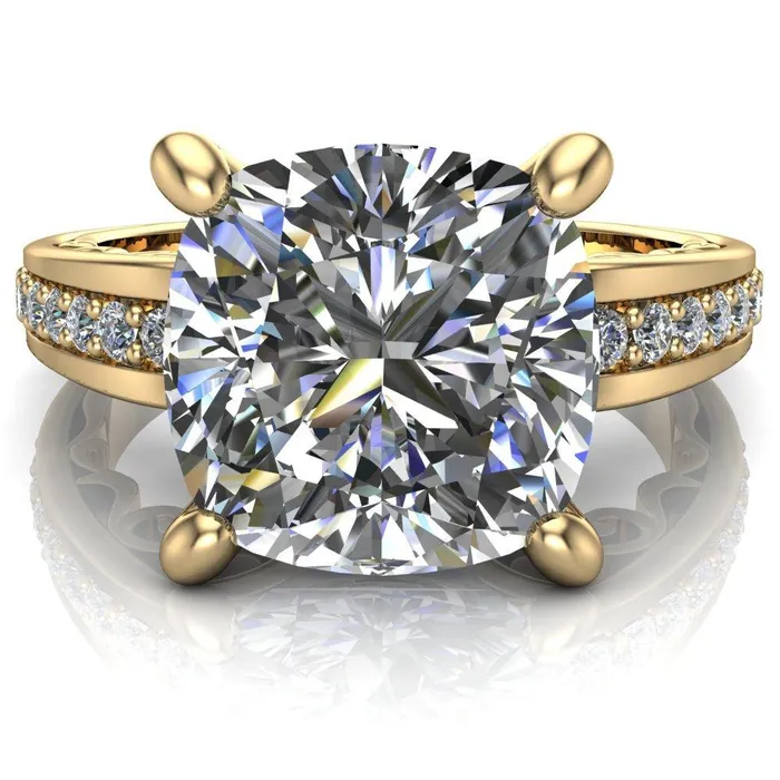 Fire Brilliance Rings Keating Cushion Center Stone Diamond Channel 4 Prong Ring