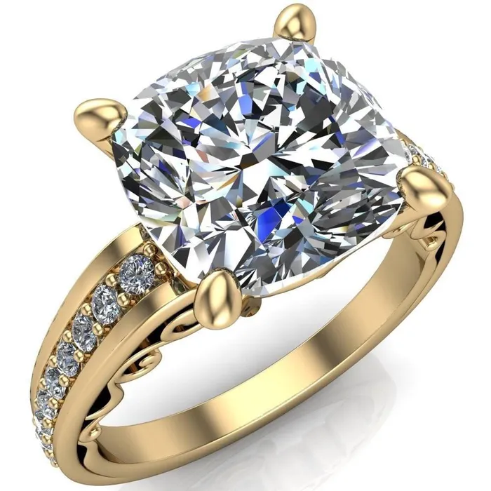 Fire Brilliance Rings Keating Cushion Center Stone Diamond Channel 4 Prong Ring