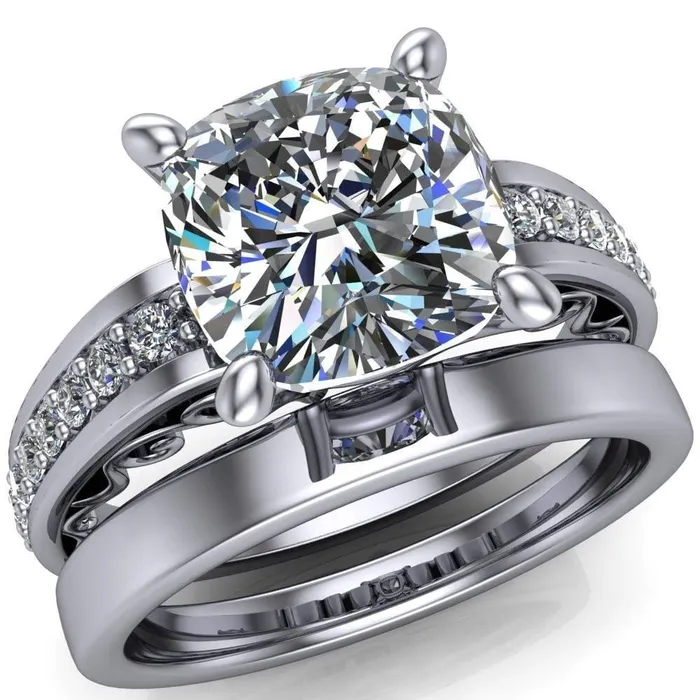 Fire Brilliance Rings Keating Cushion Center Stone Diamond Channel 4 Prong Ring