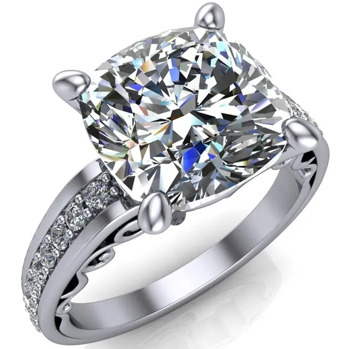 Fire Brilliance Rings Keating Cushion Center Stone Diamond Channel 4 Prong Ring