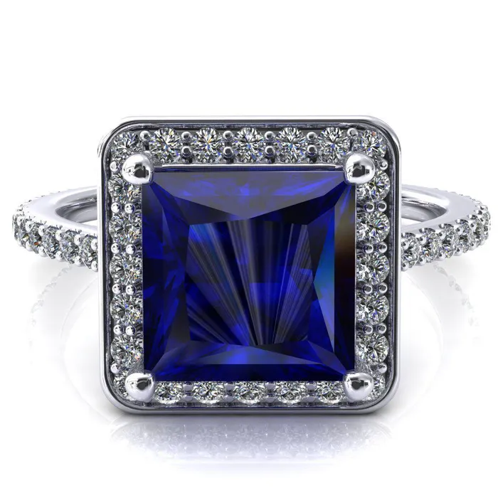 Fire Brilliance Rings Valma Princess Blue Sapphire Floating Diamond Halo and Sides Ring Fire Brilliance Rings Valma Princess Blue Sapphire Floating Diamond Halo and Sides Ring