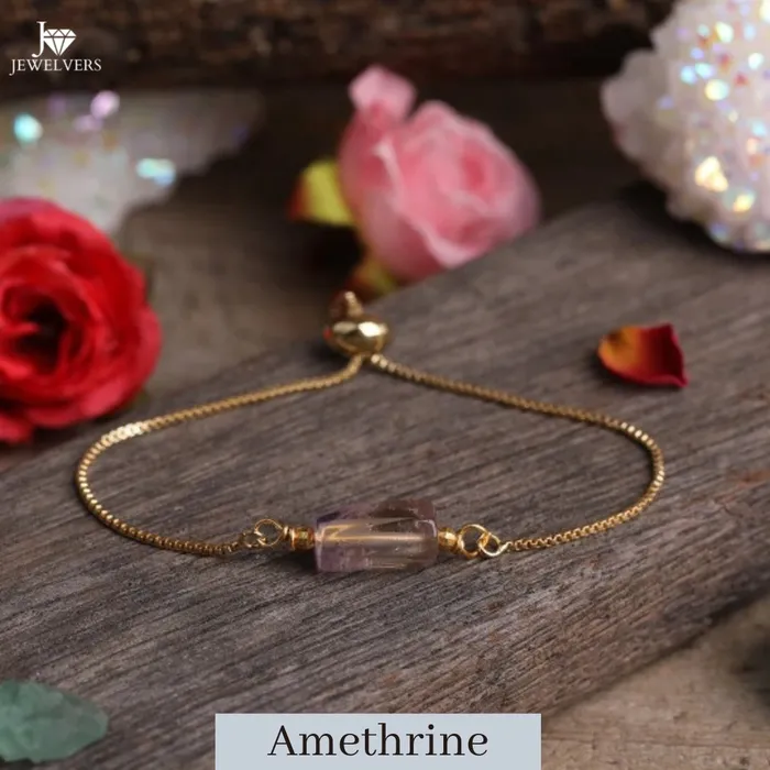 Jewelvers Bracelets 18K GoldFilled Single Gemstone Bracelet Healing Crystal Bracelet