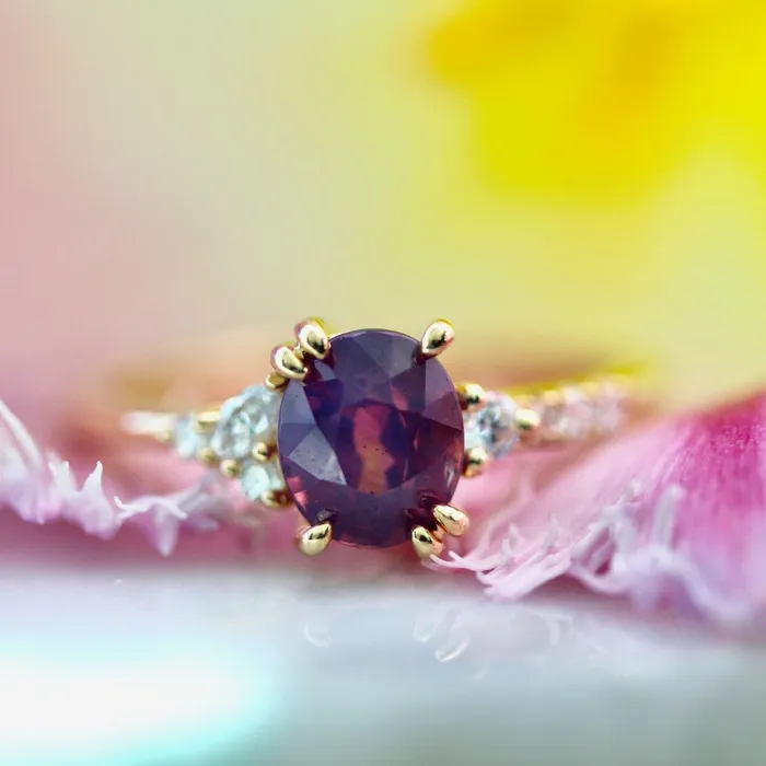 Justine Quintal Jewellery Rings Beautyberry PinkPurple Oval Cut Opalescent Sapphire Ring