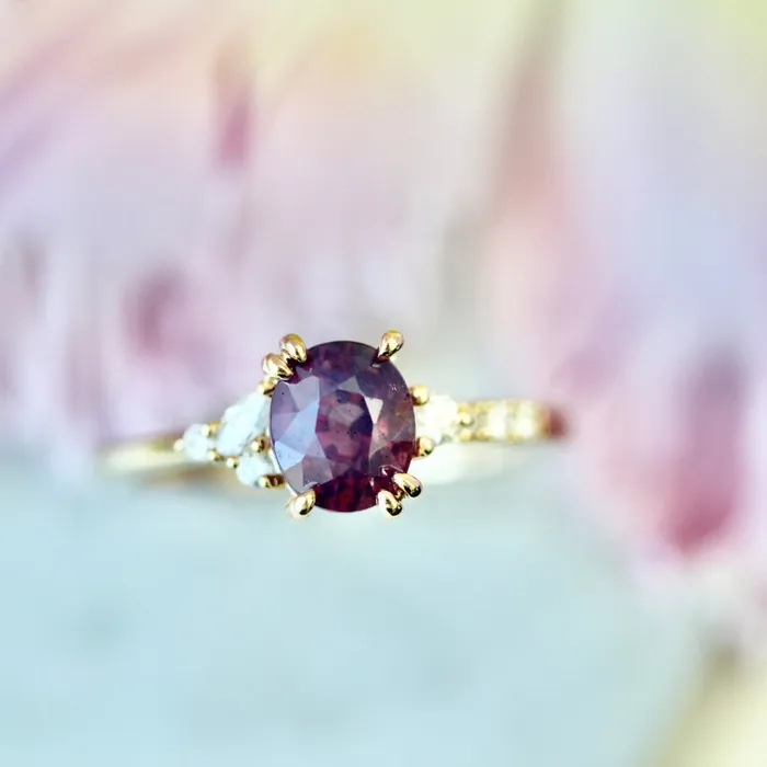 Justine Quintal Jewellery Rings Beautyberry PinkPurple Oval Cut Opalescent Sapphire Ring