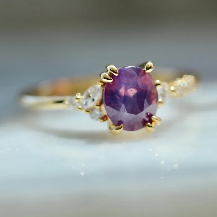 Justine Quintal Jewellery Rings Beautyberry PinkPurple Oval Cut Opalescent Sapphire Ring